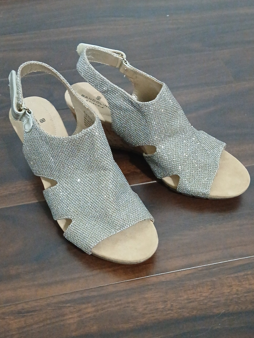 Bandolino Silver Sparkle Slingback Wedge Sandals